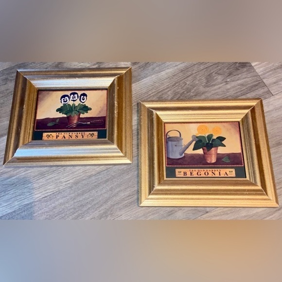 3 for 55$ Home Wall decor Set of 2 Gold‎ paint wood frames plants begonia 7“x 8” - Picture 7 of 11